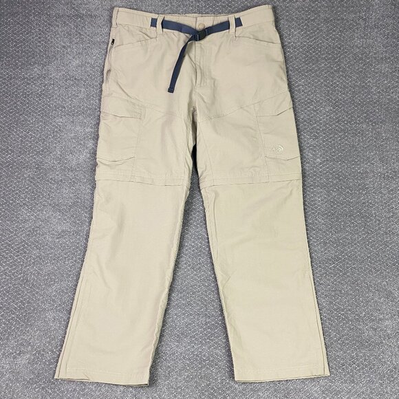The North Face Convertible Cargo Pants Men's XL Khaki Hiking Outdoor Belt Belted - Picture 1 of 16